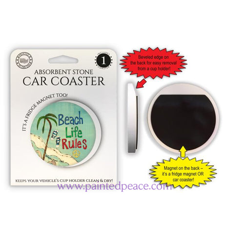 Beach Life Rules Car Coaster Or Magnet