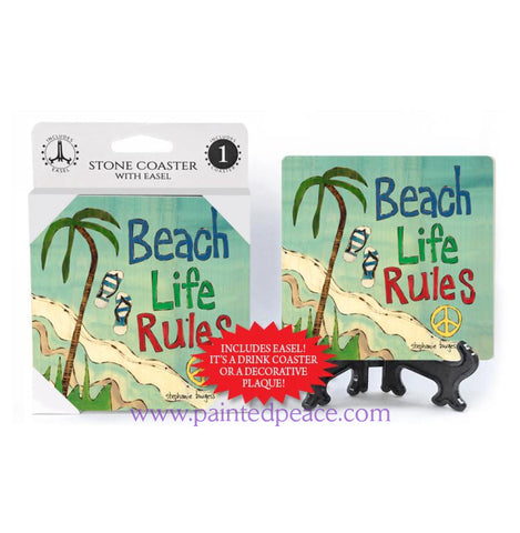 Beach Life Rules Stone Coaster