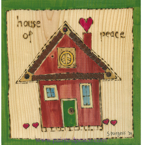 House Of Peace Tiny Original On Wood 7’’ By