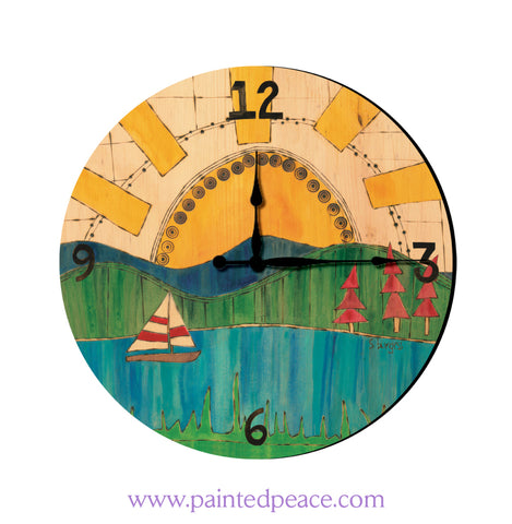 Lake And Sailboat 12 Solid Wood Wall Clock