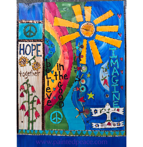 Imagine Hope Together Original On Wood 11’’ By 15’’ - New