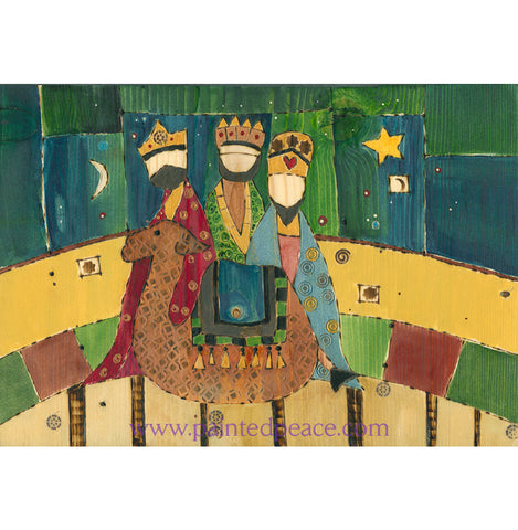 Three Kings Tiny Original On Wood 8’’ By 11’’ - New