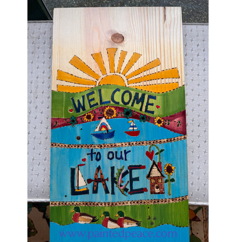 Welcome To The Lake Original On Wood 11’’ By 19’’ - New